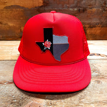 Load image into Gallery viewer, Big Trucker Hat with Texas Red Rose Patch - Hats - BIGGIE TX (6949774327964)