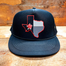 Load image into Gallery viewer, Big Trucker Hat with Texas Red Rose Patch - Hats - BIGGIE TX (6949774327964)