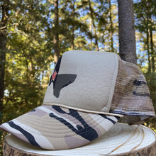 Load image into Gallery viewer, BIGGIE TX - Texas State Design with Red Rose on Big Trucker Hat - Light Camo - Hats - BIGGIE TX (5857844265116)