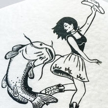 Load image into Gallery viewer, Cowgirl and Catfish Dance on Lil’BGGIE Size Trucker Hat - Hats - BIGGIE TX (5988278763676)