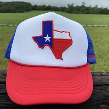 Load image into Gallery viewer, Texas Flag Patch on XL Trucker Hat for Big Heads - Red, White & Blue - Hats - BIGGIE TX (5588799226012)