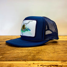 Load image into Gallery viewer, Big &quot;Chill Longhorn in Bluebonnets&quot; Patch Trucker Hat - Hats - BIGGIE TX (6000947298460)
