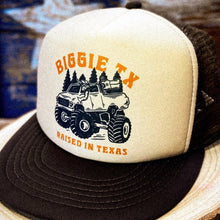 Load image into Gallery viewer, Big ‚ÄúRaised in Texas&quot; Truck Design Trucker Hat - Hats - BIGGIE TX (5996007587996)
