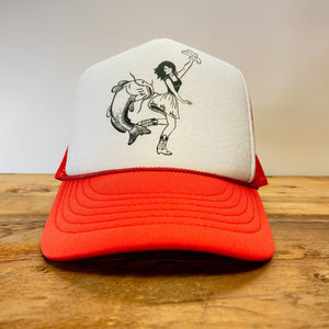 Cowgirl and Catfish Dance on Lil‚ÄôBGGIE Size Trucker Hat - Hats - BIGGIE TX (5988278763676)