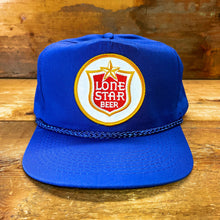 Load image into Gallery viewer, Lone Star Beer Patch on Hat with Leather Strap &amp; Brass Buckle - Hats - BIGGIETX Hats (6818685026460)
