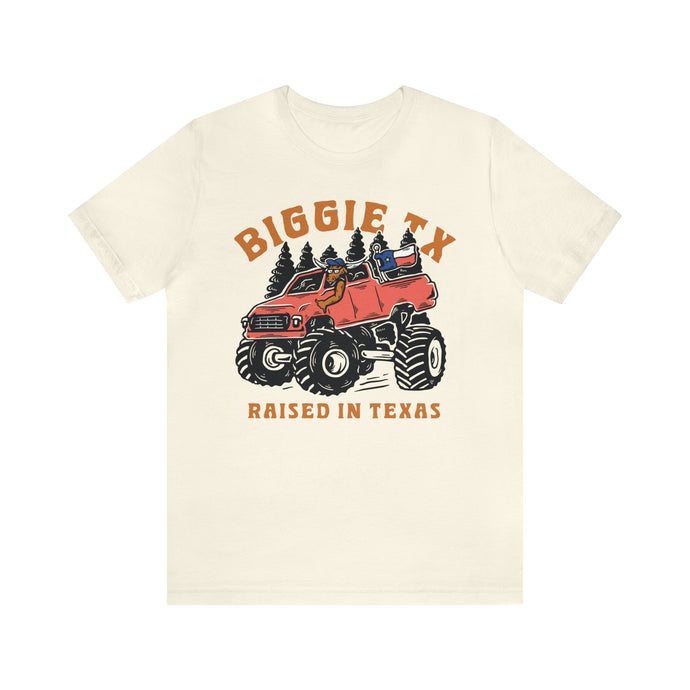 Raised in Texas Short Sleeve Tee - Longhorn Texas Lifted Truck - T-Shirt - BiggieTexas