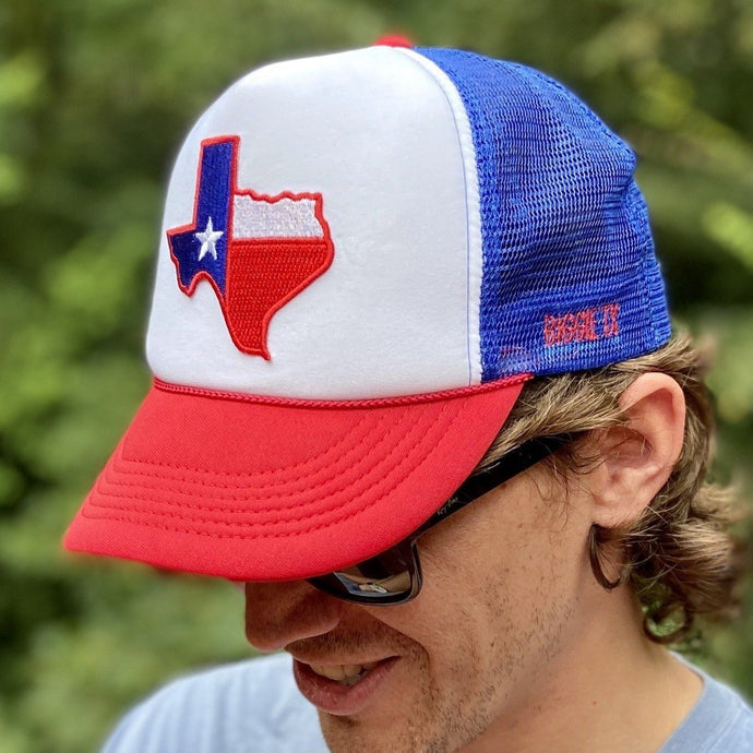 Texas Flag Patch on XL Trucker Hat for Big Heads - Red, White & Blue - Hats - BIGGIE TX (5588799226012)